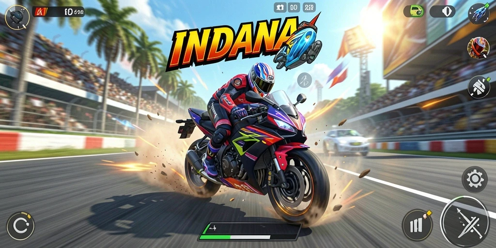 Gameplay balapan motor yang seru dan mendebarkan.