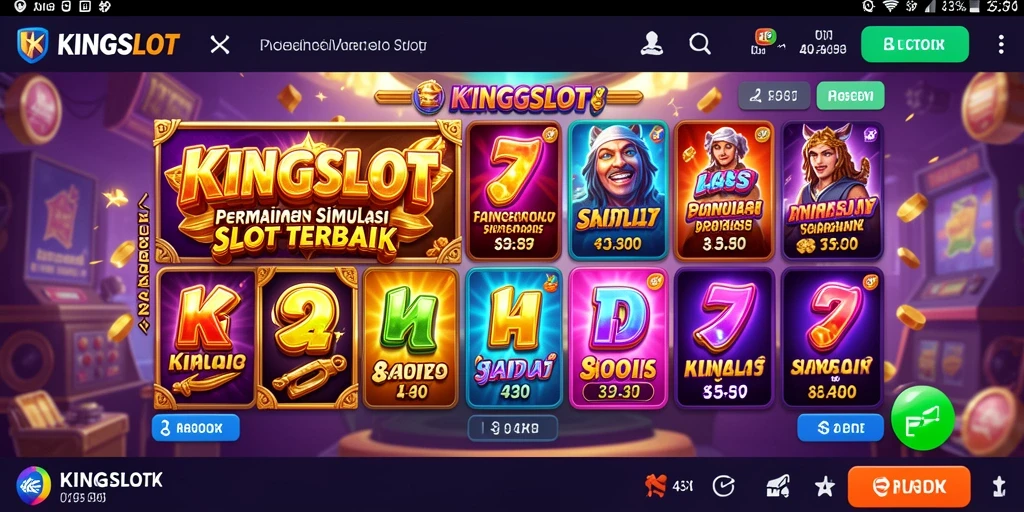 Screenshot gameplay KINGSLOT yang mendebarkan dan penuh warna.