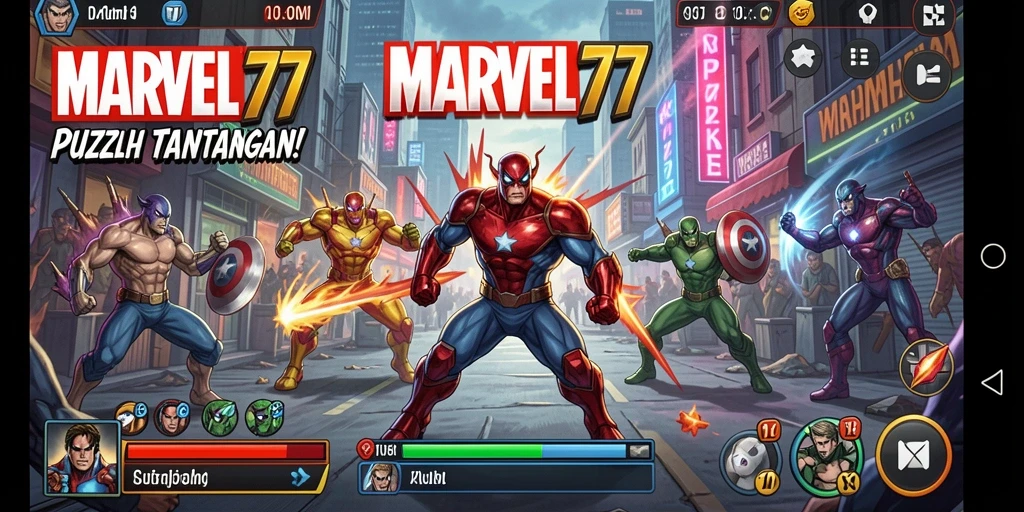 Tampilan gameplay seru dari game Puzzle MARVEL77 saat menyelesaikan teka-teki.