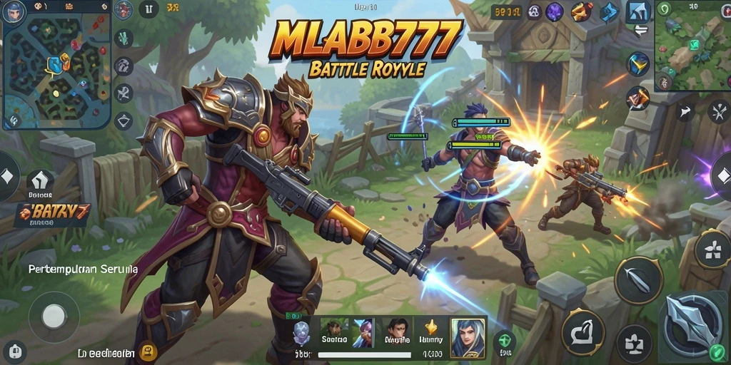 Screenshot MLBB777 menampilkan pertempuran intens di dunia Battle Royale.