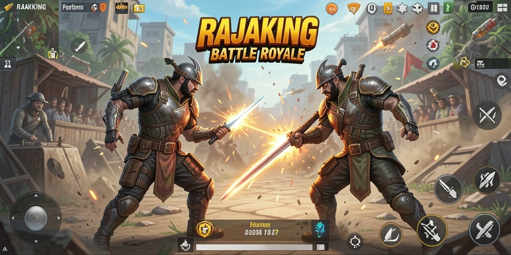 Tampilan gameplay RAJAKING yang seru di arena Battle Royale.