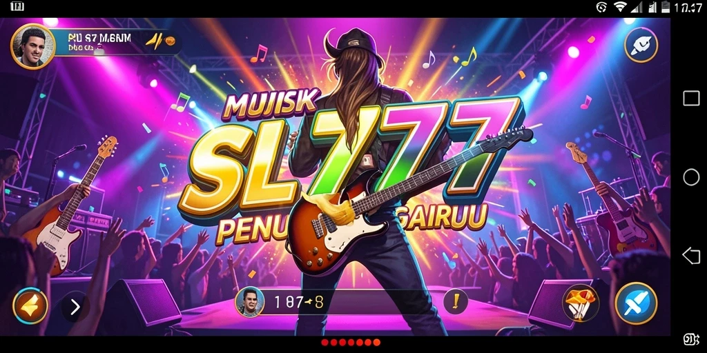 Tampilan antarmuka permainan musik yang menarik dan berwarna.