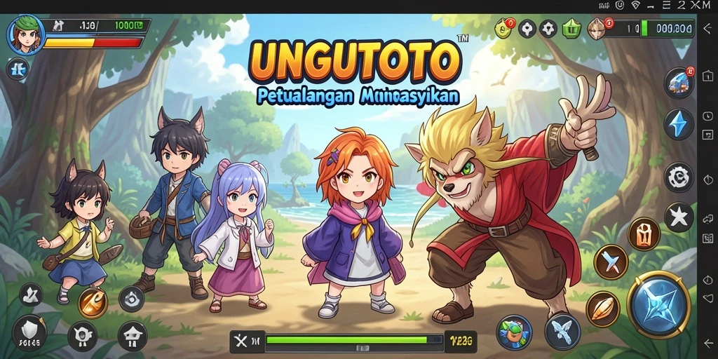 Screenshot gameplay UNGUTOTO yang menunjukkan aksi karakter Anime.