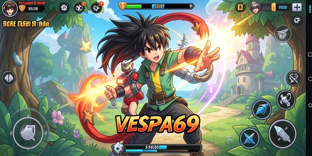 Screenshot gameplay VESPA69 menampilkan aksi seru dan karakter yang unik.